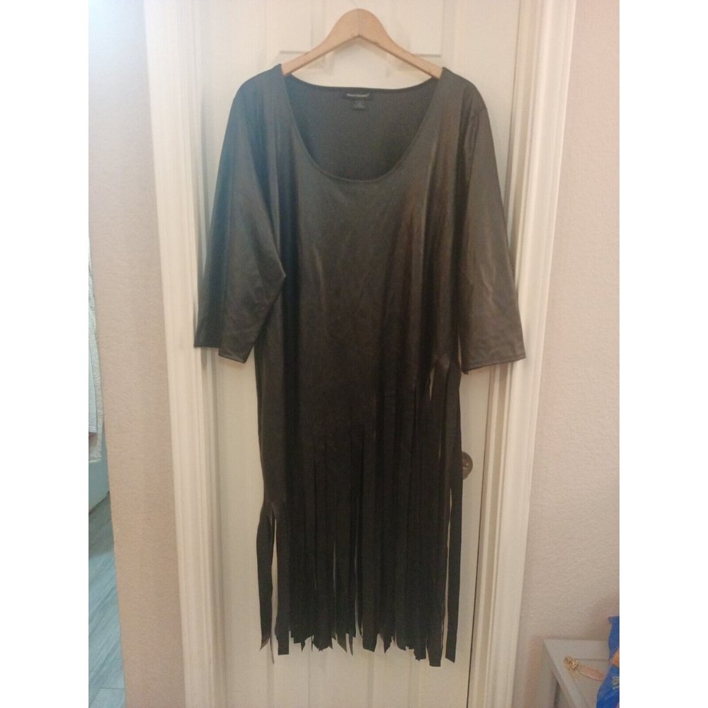 Women's Ashley Stewart Black Fringe Hem Faux Leather Blouse Size 22/24